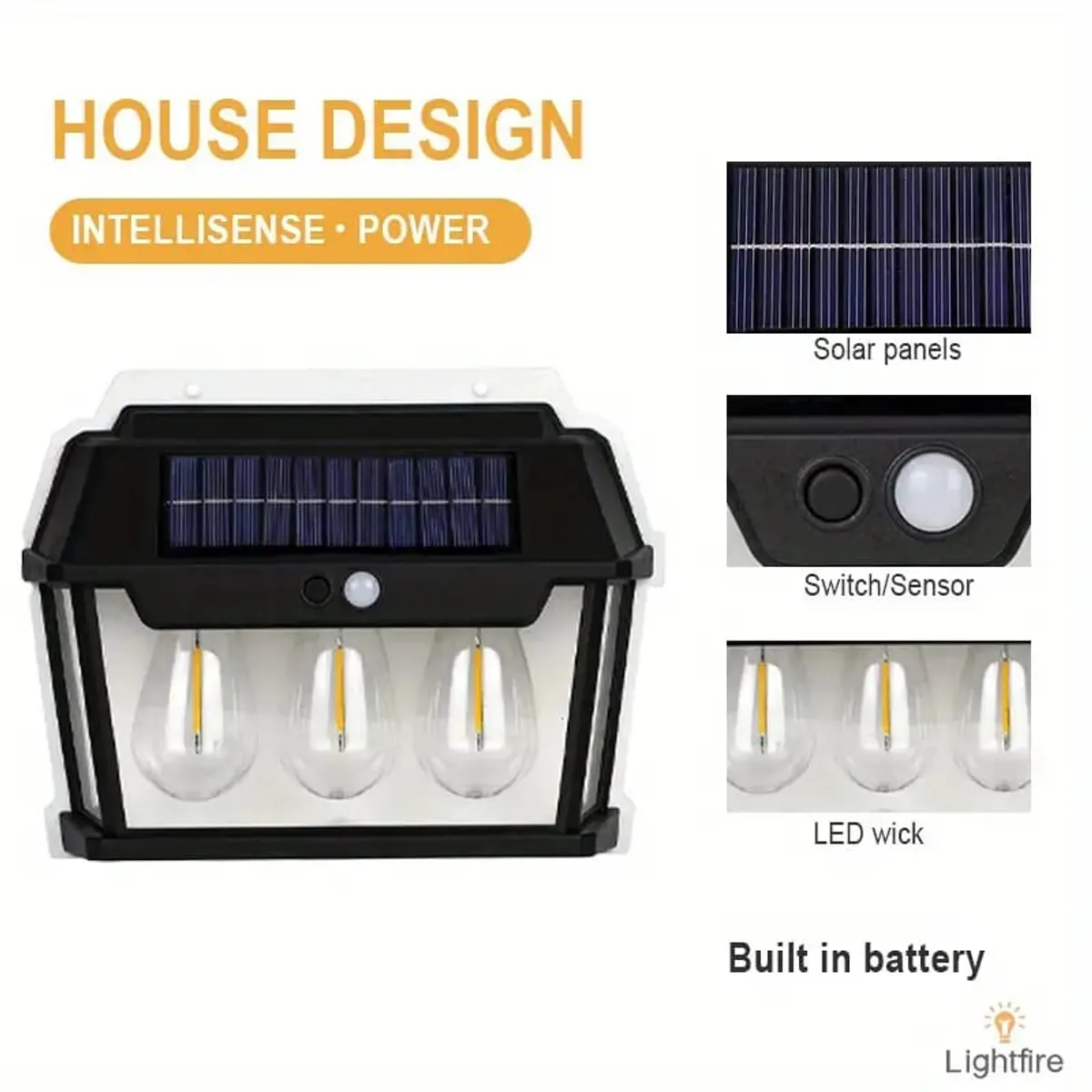 GENERICO - Farol Aplique Led Solar 3 Ampolletas Impermeable Ip65