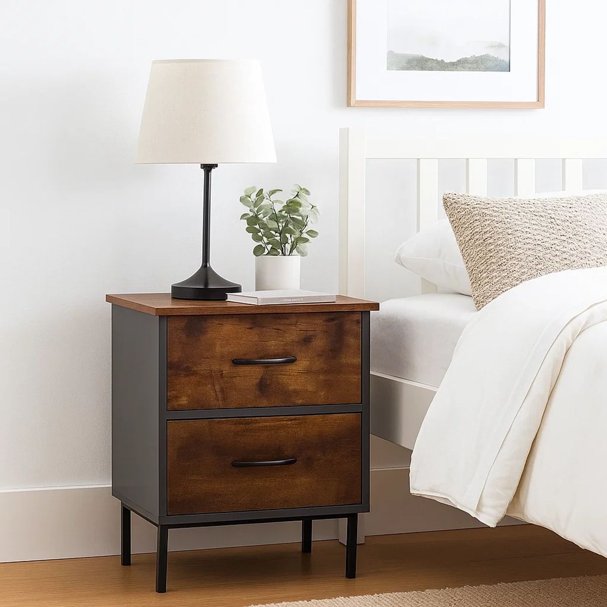 KLIK - Velador Dos Cajones Metal Rústico