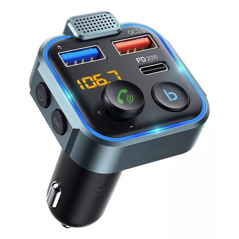 KUANGYE - Receptor Bluetooth Y Transmisor Fm Auto Carga Qc30 Y Tipo C