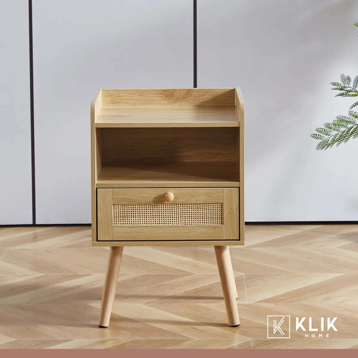 KLIK - Velador Mesh Rattan con Cajon y Espacio