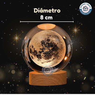 Imagen 2 del producto Lámpara de Noche Led / Bola Cristal 3D Luna 8cm