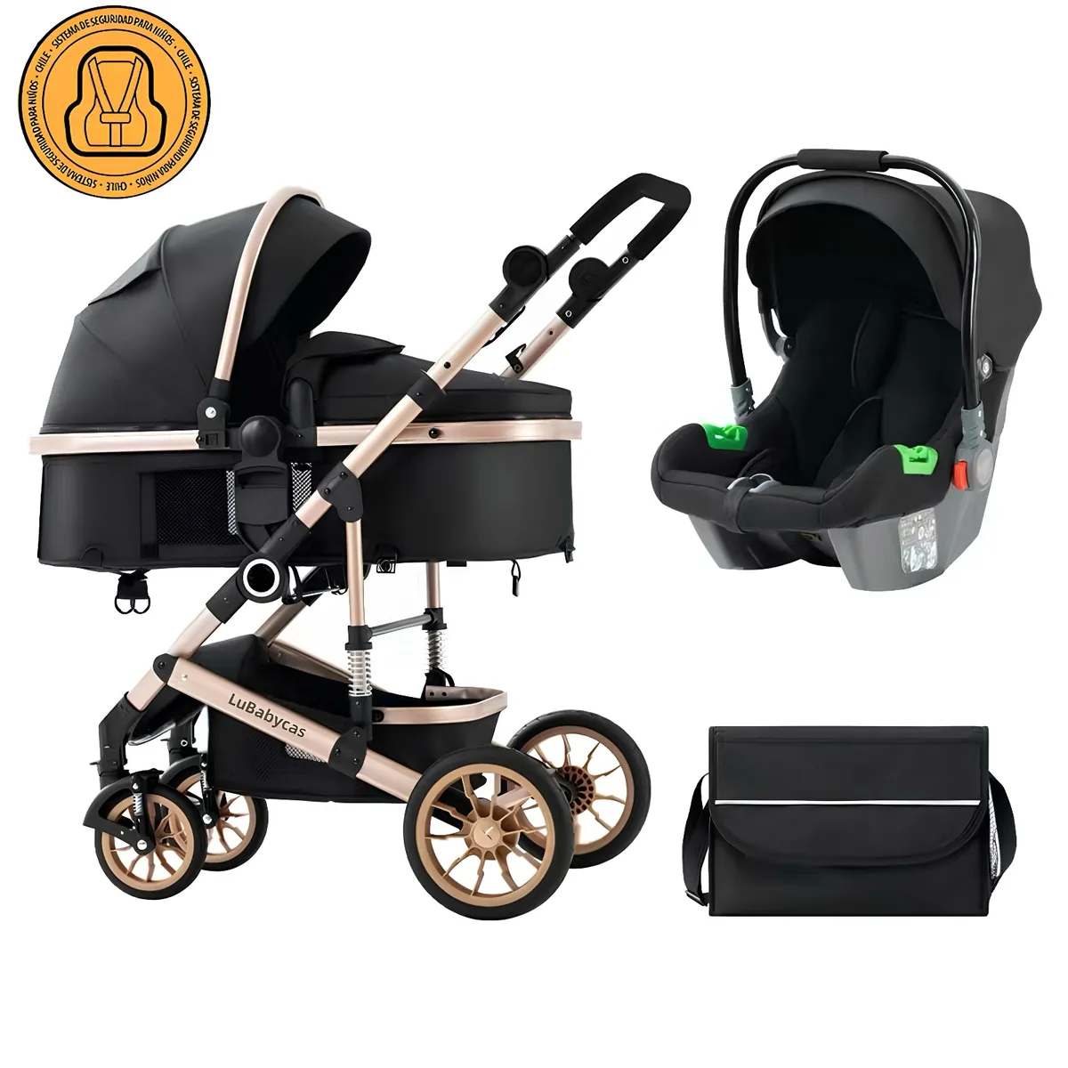LUBABYCAS - Coche Travel System Con Accesorios Musso Negro LuBabycas
