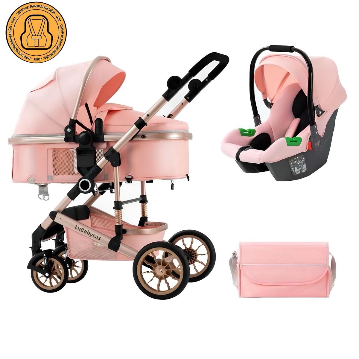 LUBABYCAS - Coche Travel System Con Accesorios Musso Rosado LuBabycas