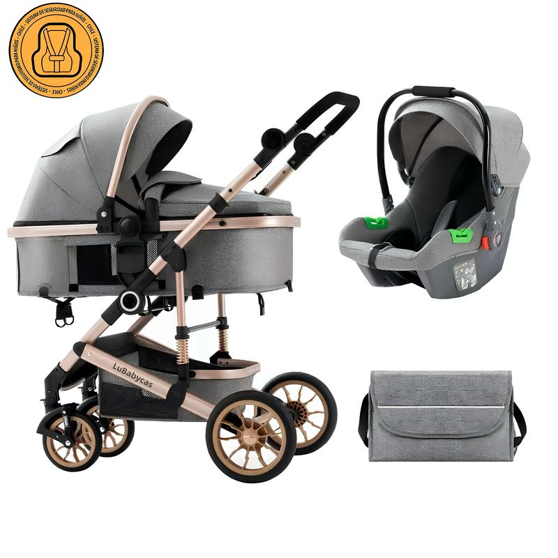 LUBABYCAS - Coche Cuna Con Silla Nido y Accesorios LuBabycas Gris