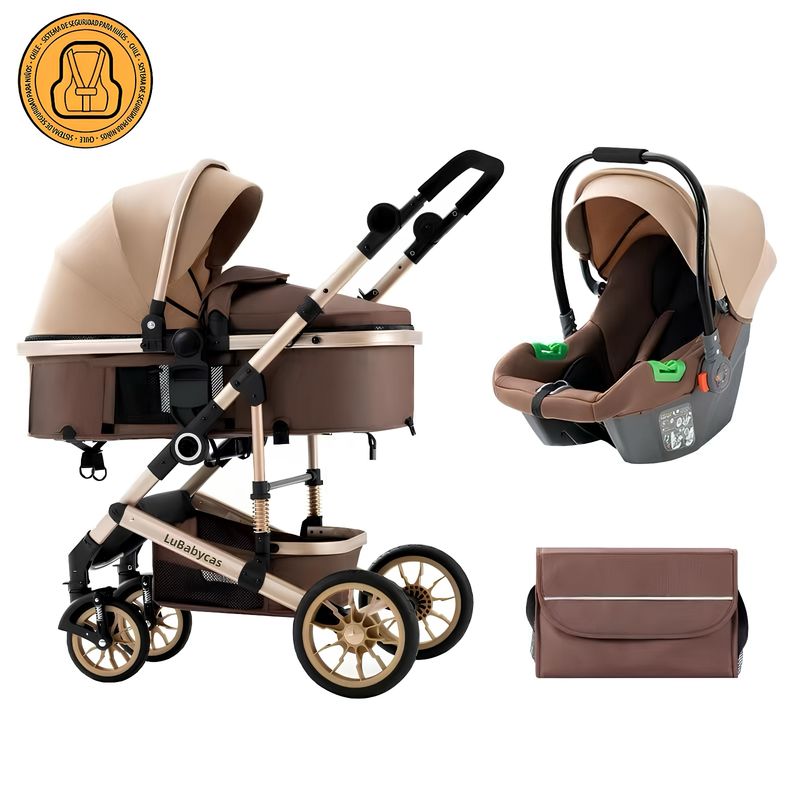LUBABYCAS - Coche Cuna Con Silla Nido y Accesorios LuBabycas Café