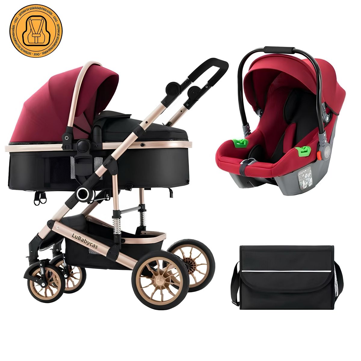 LUBABYCAS - Coche Travel System Con Accesorios Musso Burdeos LuBabycas