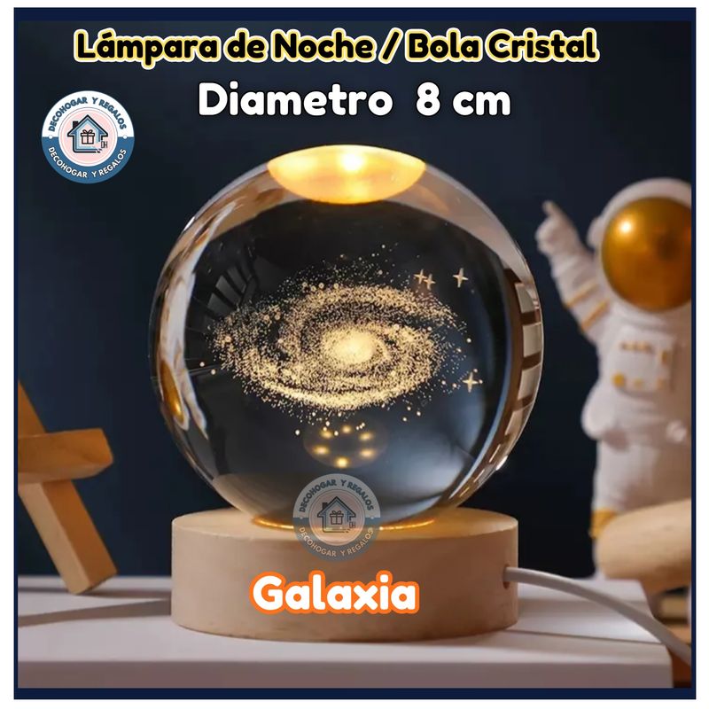 GENERICO - Lámpara de Noche Led / Bola Cristal 3D  Galaxia 8cm