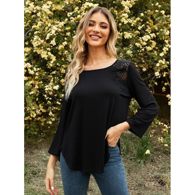 MOSS ROSE - Camiseta de mujer con paneles recortados florales negro