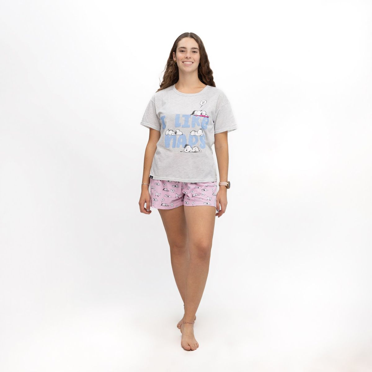 SNOOPY - Pijama Mujer Naps Pink Gris Snoopy