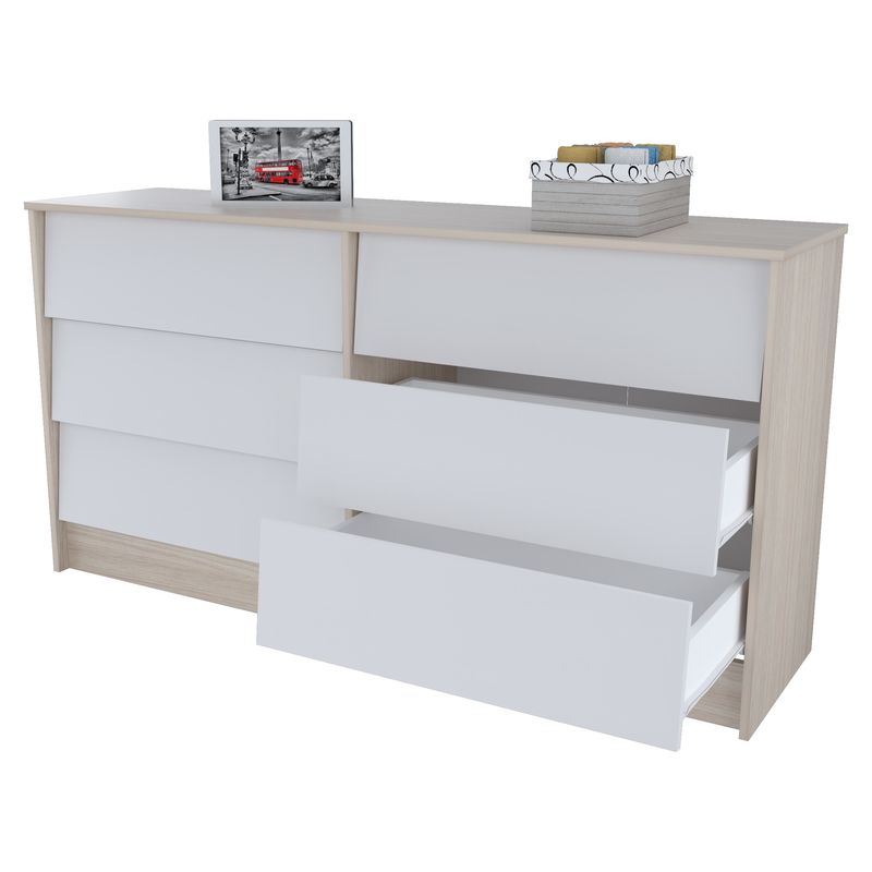 INVAL - Cómoda 6 cajones Arena-Blanco 79cm X 150cm X 40cm COM10128