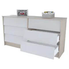 INVAL - Cómoda 6 cajones Arena-Blanco 79cm X 150cm X 40cm COM10128