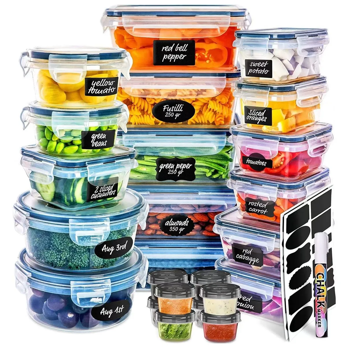 EVERSO - Set 24 Tapper Tuper Herméticos Para Comida Ensalada Nevera