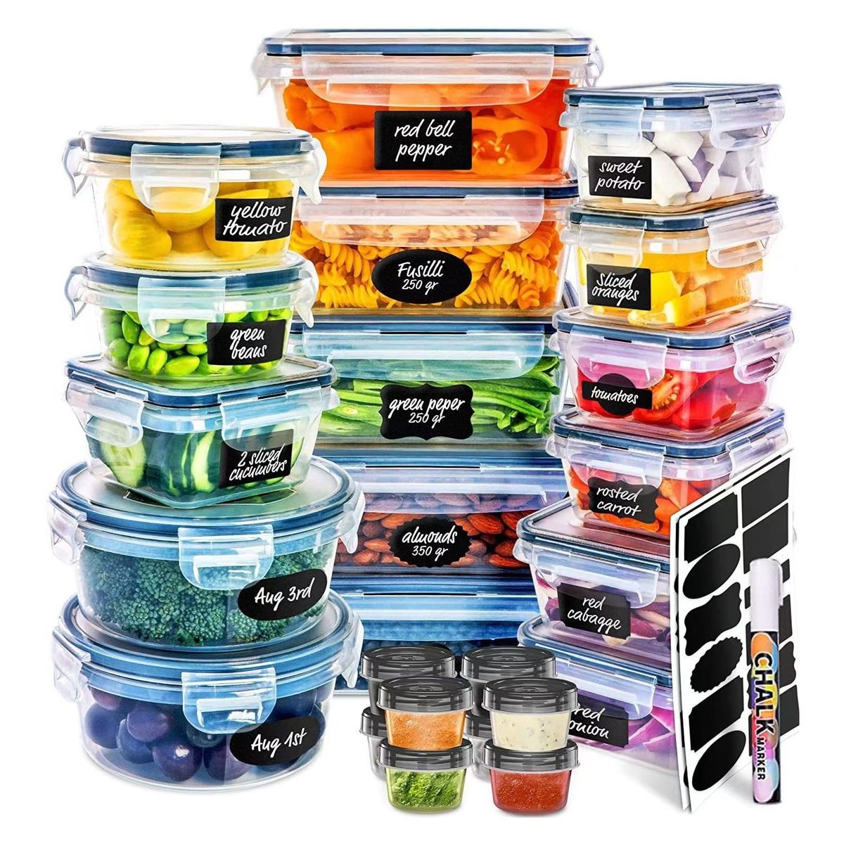 EVERSO - Set 24 Tapper Tuper Herméticos Para Comida Ensalada Nevera