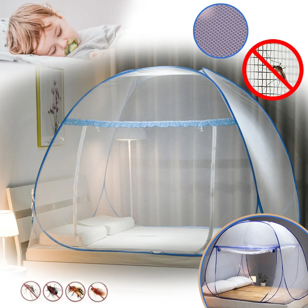EDWINAYY - Malla Mosquitera Cerrada Para Plegable Antiinsectos Portatil