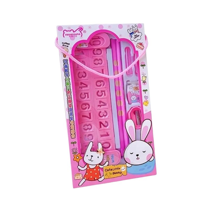 GENERICO - Kit Escolar Regla Lápiz y Accesorios Kawaii Rosa