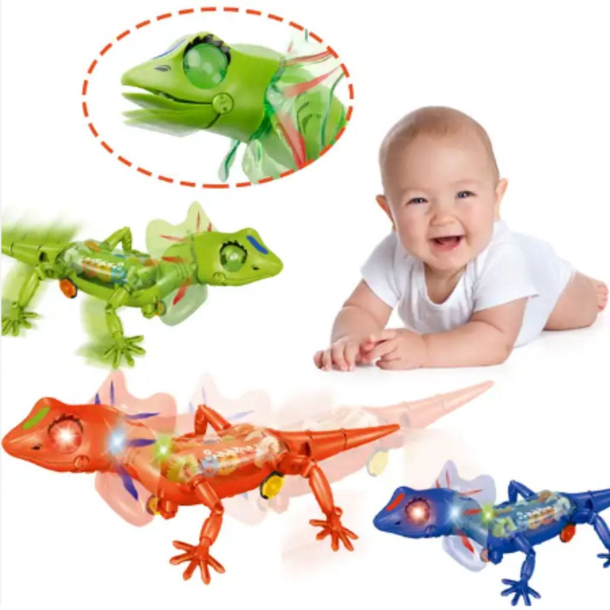 OEM - Lagartija De Juguete Con Luces Sonido Y Movimiento A Pila