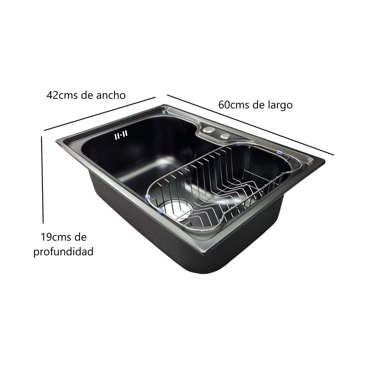 GENERICO - Lavaplatos acero inoxidable 60x42 sobre cubierta tipo riñon negro