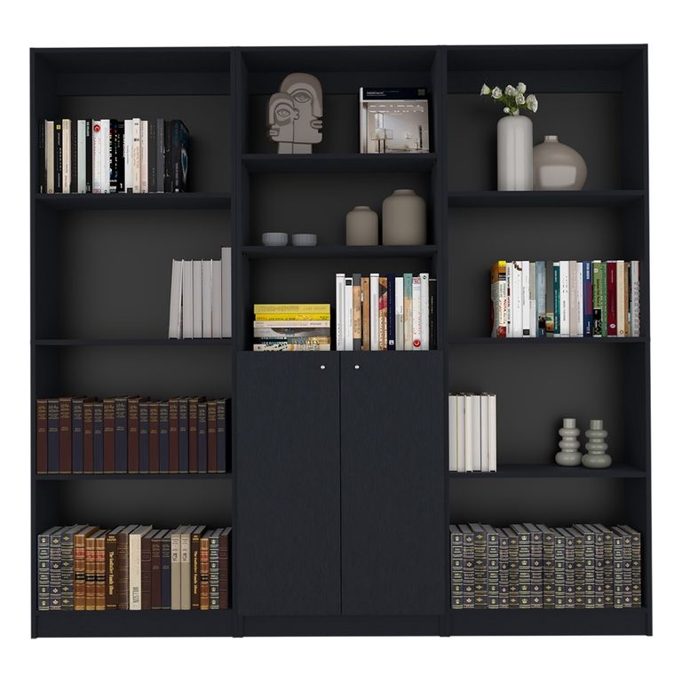Set 2 Estantes 4 Repisas + Estante 2 Puertas Fm-013N Negro
