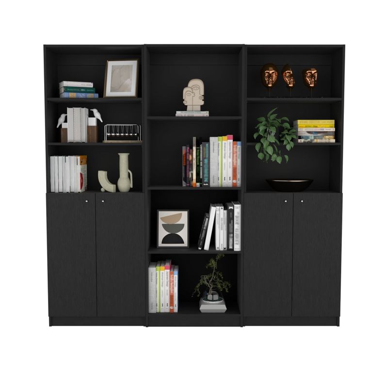 FMFURNITURE - Set 2 Estantes 2 Puertas + Estante 4 Repisas Fm-020N Negro