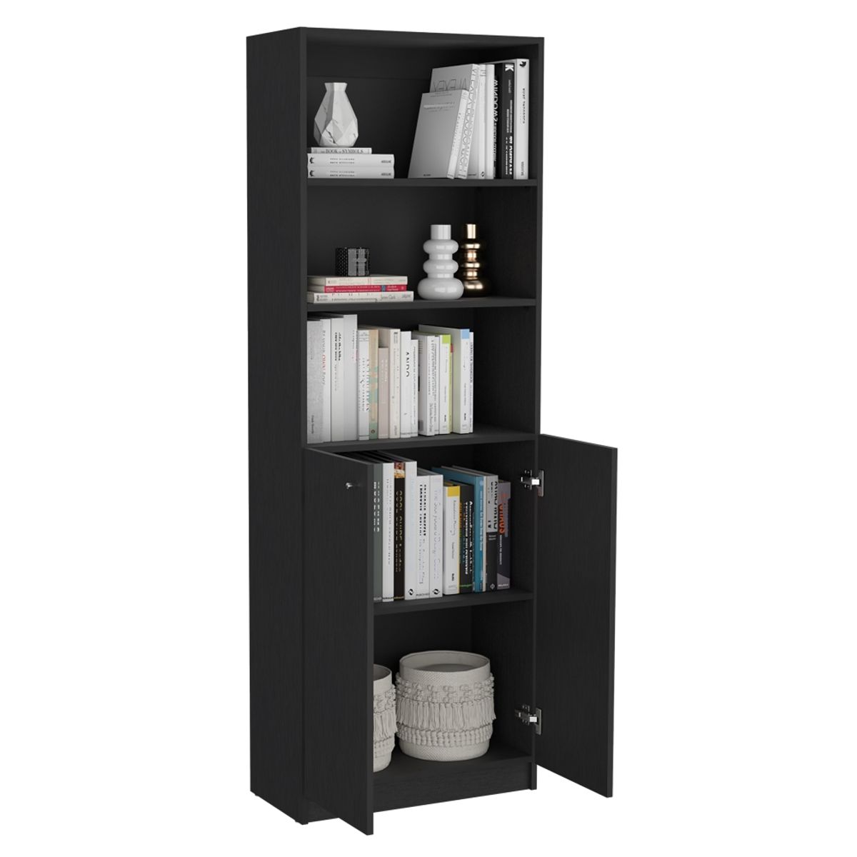 FMFURNITURE - Set 2 Estantes 2 Puertas + Estante 4 Repisas Fm-020N Negro