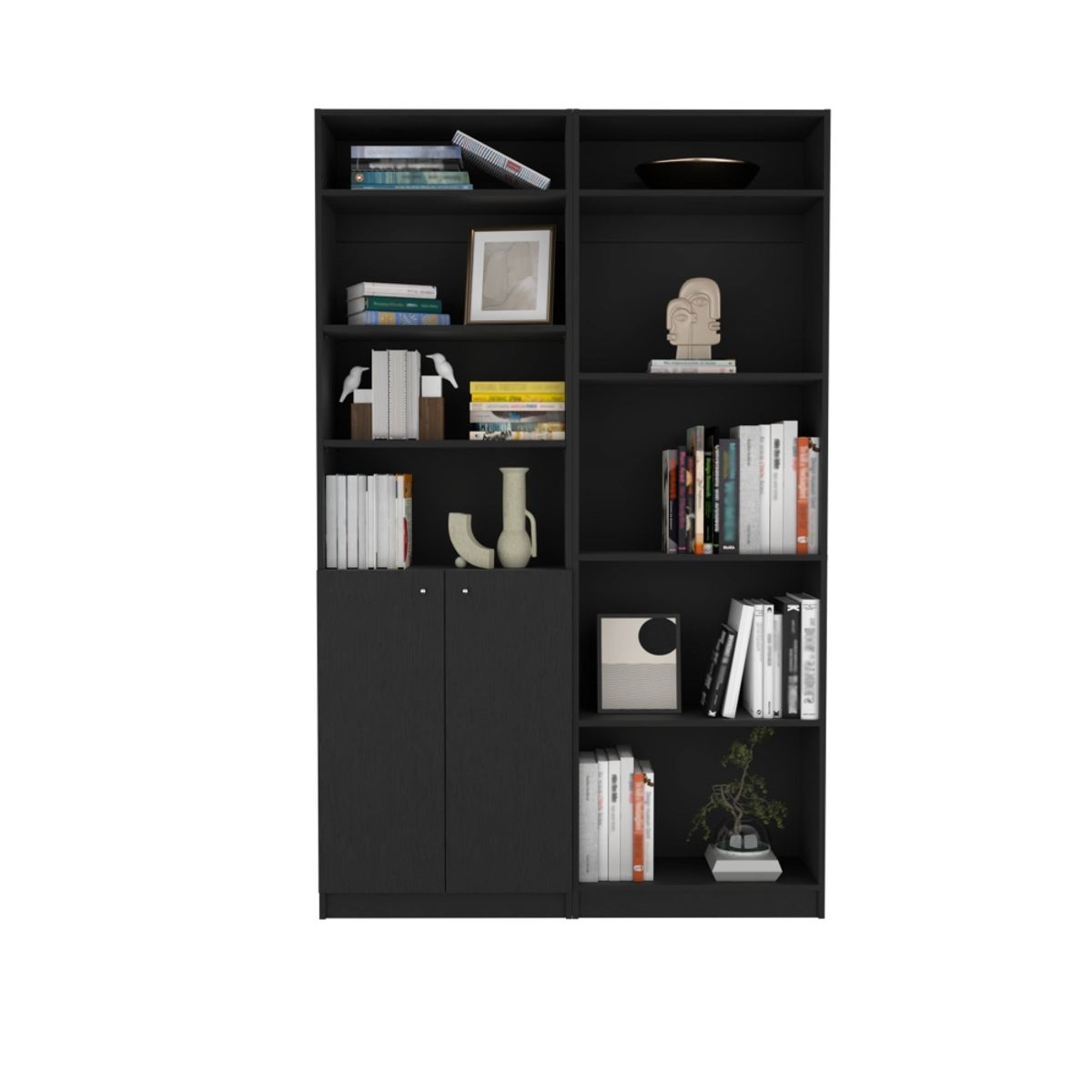 FMFURNITURE - Set Estate 2 P + Estante 4 Repisas + 2 Complementos Fm-024N Negro