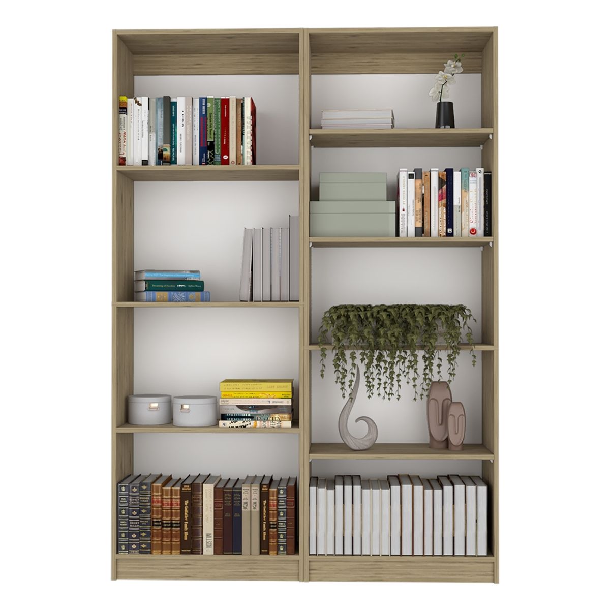 FMFURNITURE - Set Estante 4 Repisas + Estante 5 Repisas Fm-001C Cafe Claro