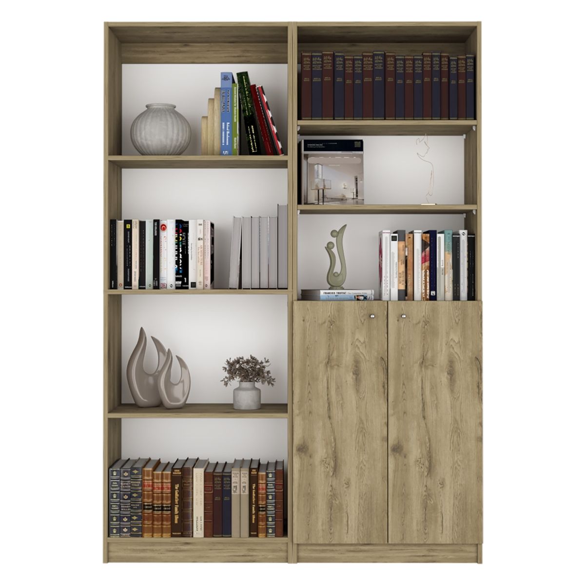 FMFURNITURE - Set Estante + Estante 2 Puertas Fm-003C Cafe Claro