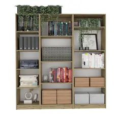 FMFURNITURE - Set 2 Estantes + Estante 4 Repisas Fm-007C Cafe Claro