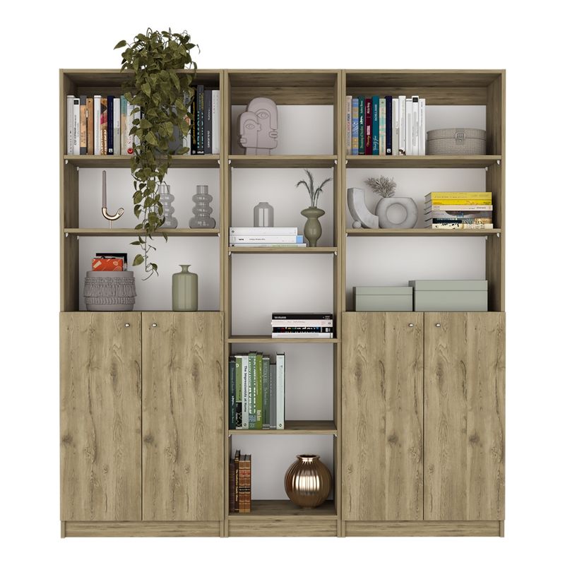FMFURNITURE - Set 2 Estantes 2 Puertas + Estante 45Cm Fm-022C Cafe Claro