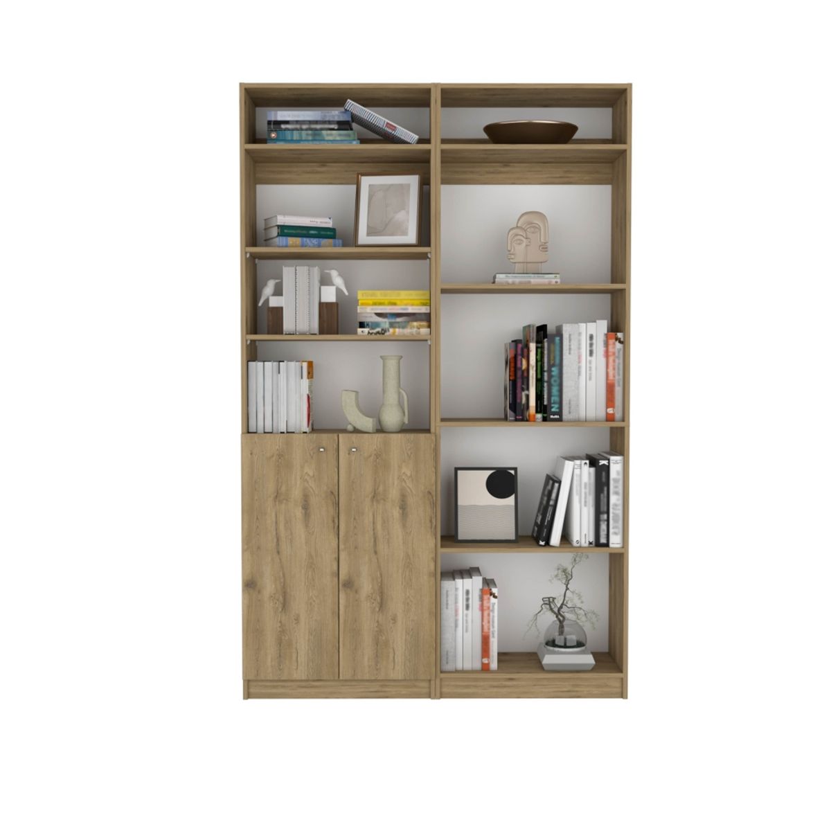 FMFURNITURE - Set Estate 2 P + Estante 4 R + 2 Complementos Fm-024C Cafe Claro