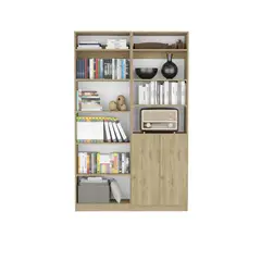 FMFURNITURE - Set Estante 2 P + Estante 5 R +2 Complementos Fm-025C Cafe Claro