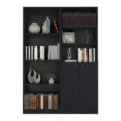 FMFURNITURE - Set Estante + Estante 2 Puertas Fm-003N Negro