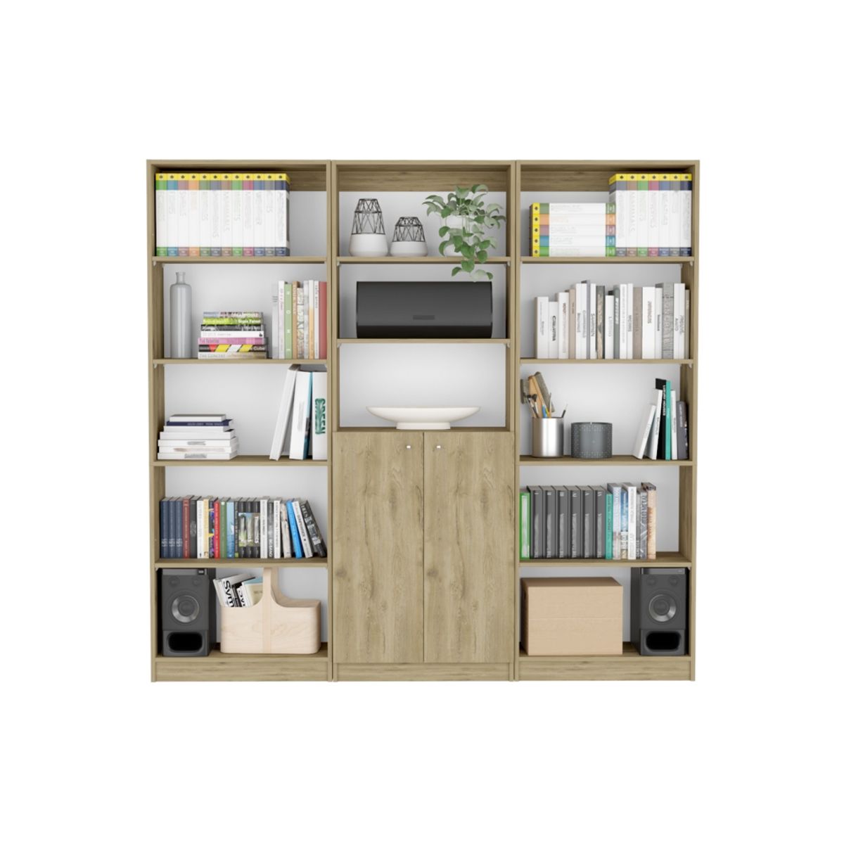 FMFURNITURE - Set 2 Estantes 5 Repisas + Estante 2 Puertas Fm-015C Cafe Claro