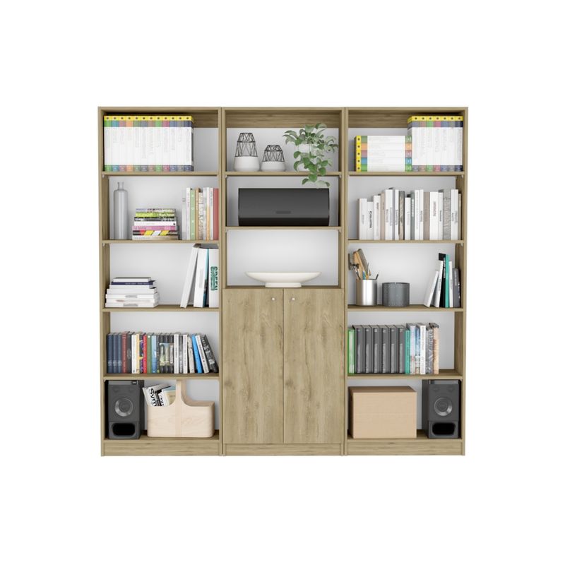 FMFURNITURE - Set 2 Estantes 5 Repisas + Estante 2 Puertas Fm-015C Cafe Claro