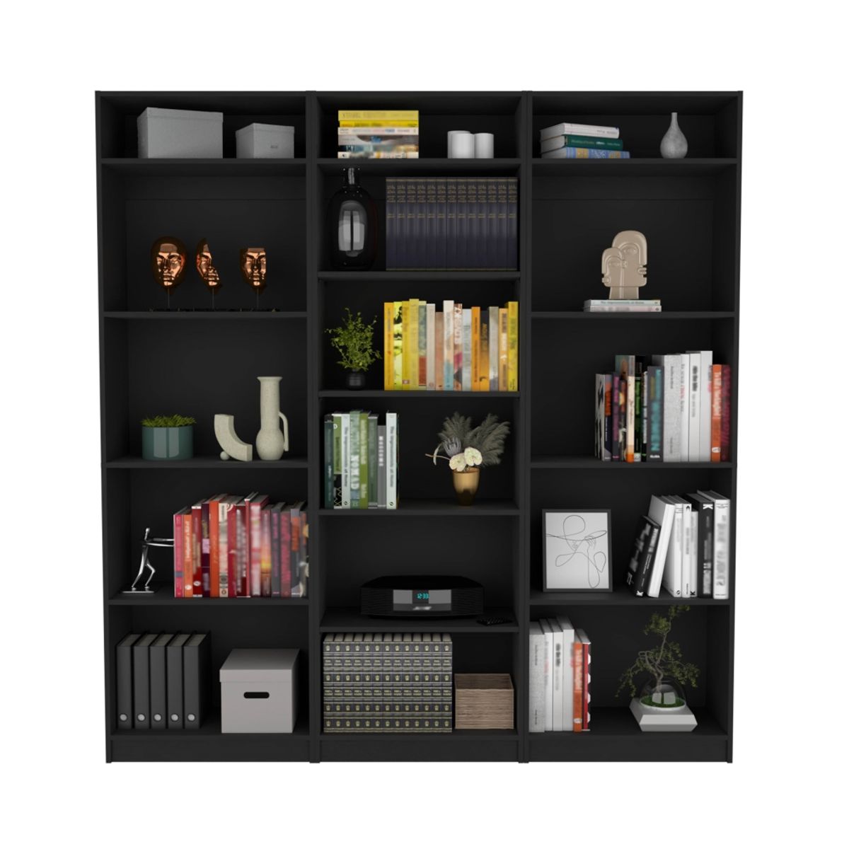 FMFURNITURE - Set 2 Estantes 4 R + Estante 5 R + 3 Complementos Fm-027N Negro