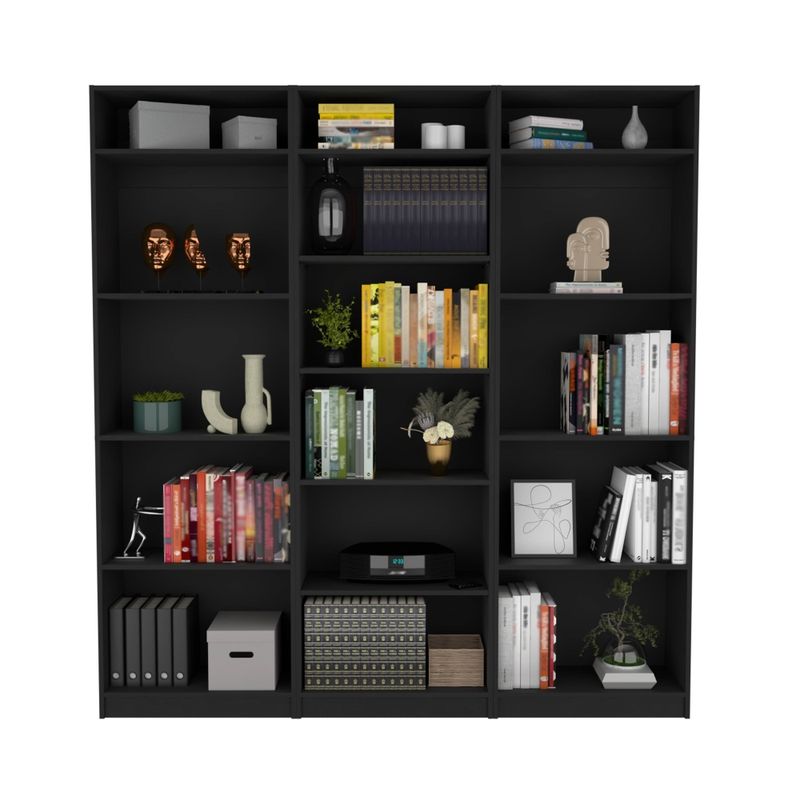 FMFURNITURE - Set 2 Estantes 4 R + Estante 5 R + 3 Complementos Fm-027N Negro