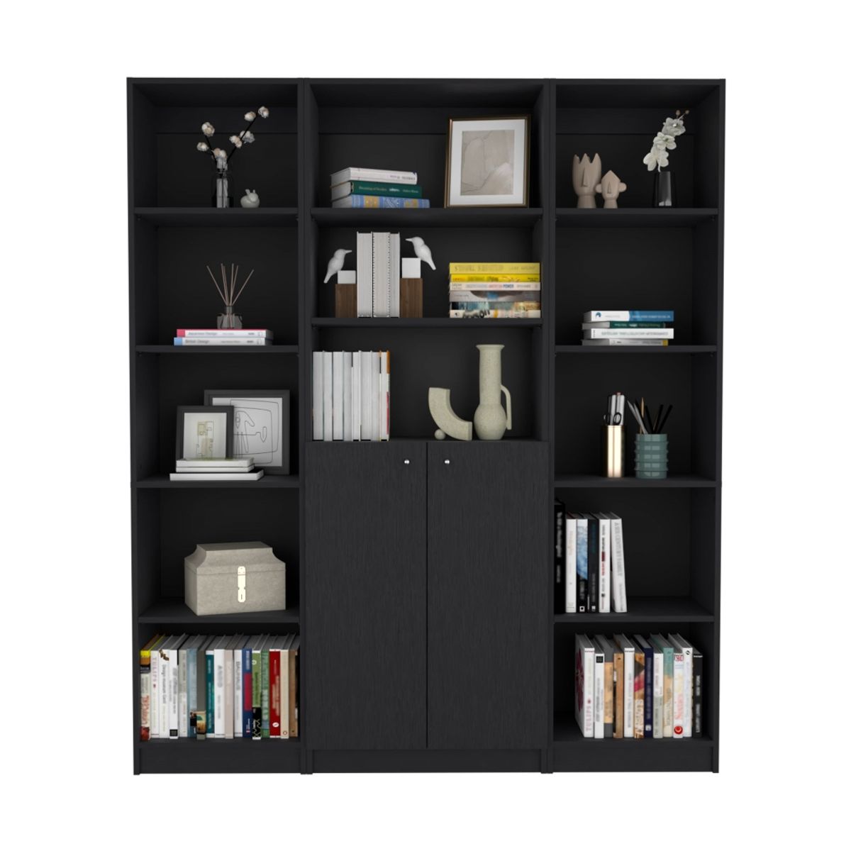 FMFURNITURE - Set 2 Estantes 45Cm + Estante 2 Puertas Fm-017N Negro