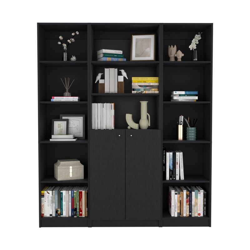 FMFURNITURE - Set 2 Estantes 45Cm + Estante 2 Puertas Fm-017N Negro