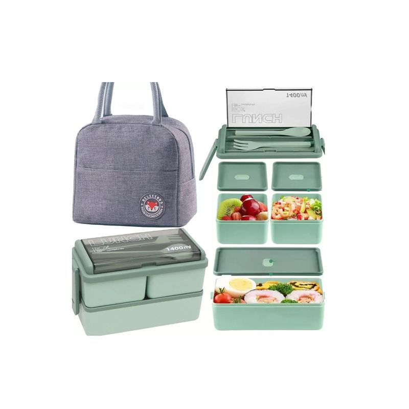 GENERICO - Bolso Lonchera Térmica Y Fiambrera Set Para Niños Adulto Gris