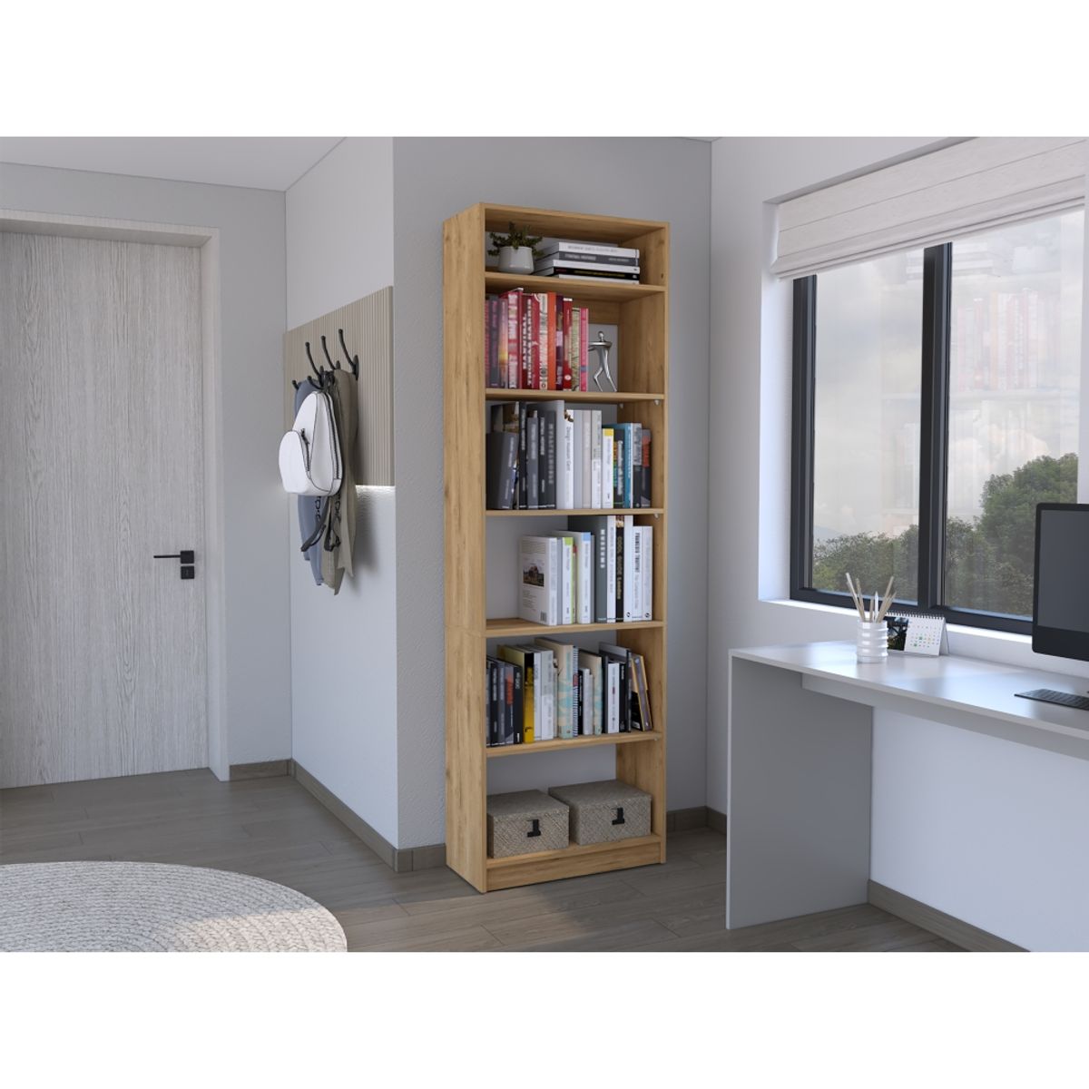 FMFURNITURE - Set Estante 5 Repisas + Complemento Fm-034C Cafe Claro