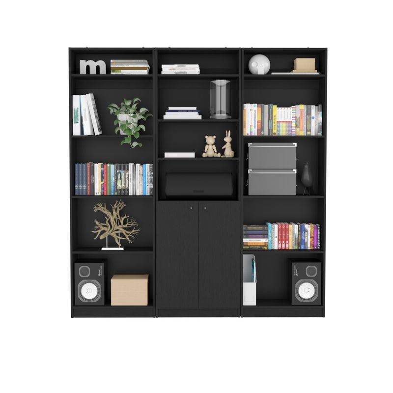 FMFURNITURE - Set 2 Estantes 4 R + Estante 2 P + 3 Complementos Fm-028N Negro