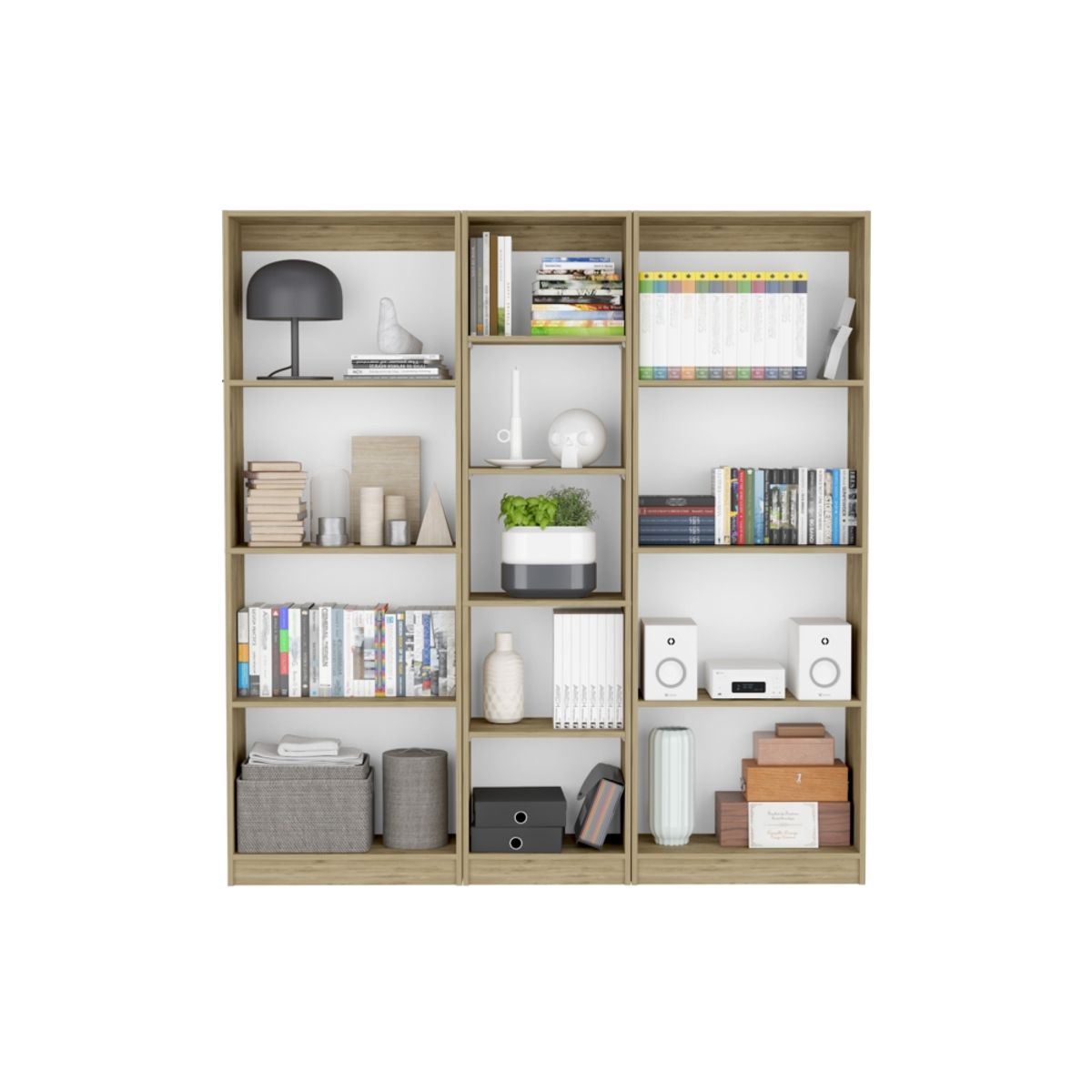 FMFURNITURE - Set 2 Estantes 4 Repisas + Estante 45Cm Fm-012C Cafe Claro