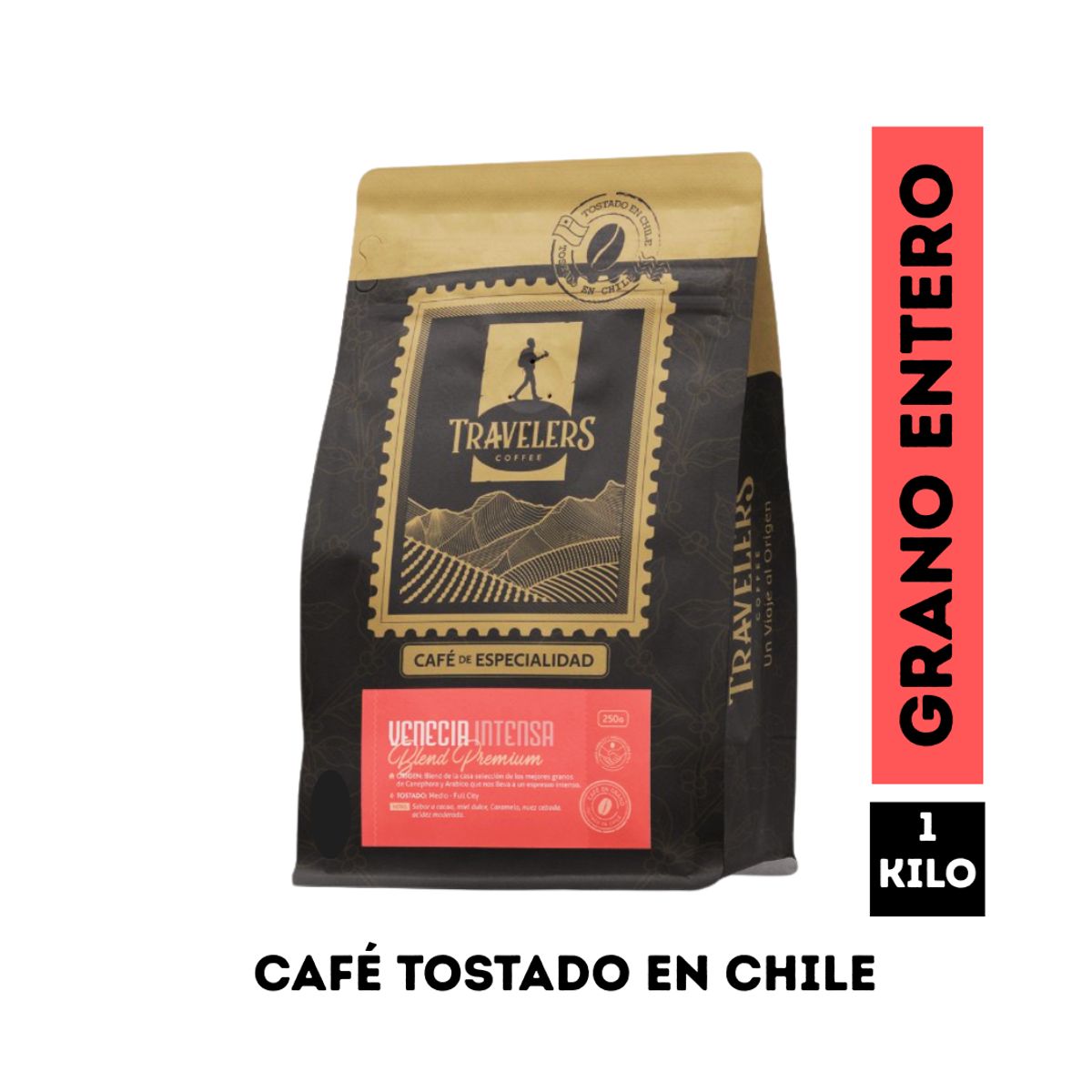 TRAVELERS COFFEE - Café de Grano Entero Venecia Intensa blend premium 1 kilo