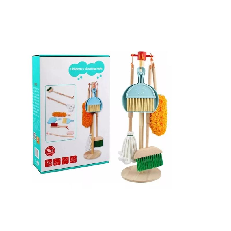 GENERICO - Kit Set Aseo Y Limpieza Para Niños Con Escoba De Madera