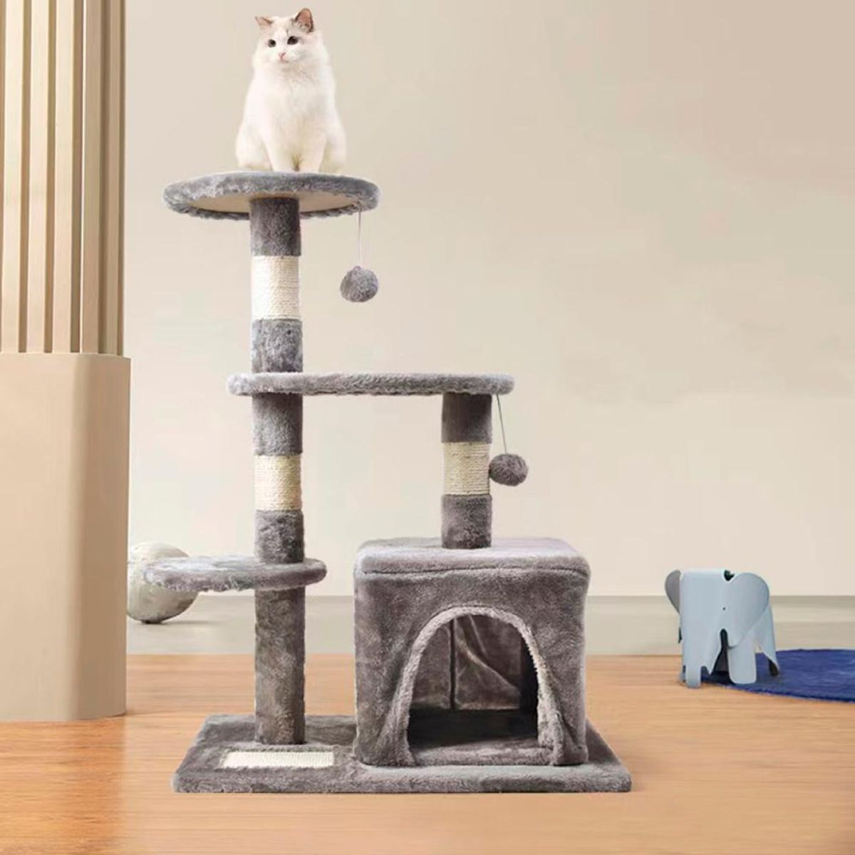 DETODOYMAS - Rascador de Gatos 3 niveles + Casita MA03 DETODOYMAS