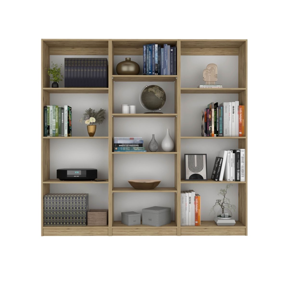 FMFURNITURE - Set 2 Estantes 4 Repisas + Estante 5 Repisas Fm-011C Cafe Claro