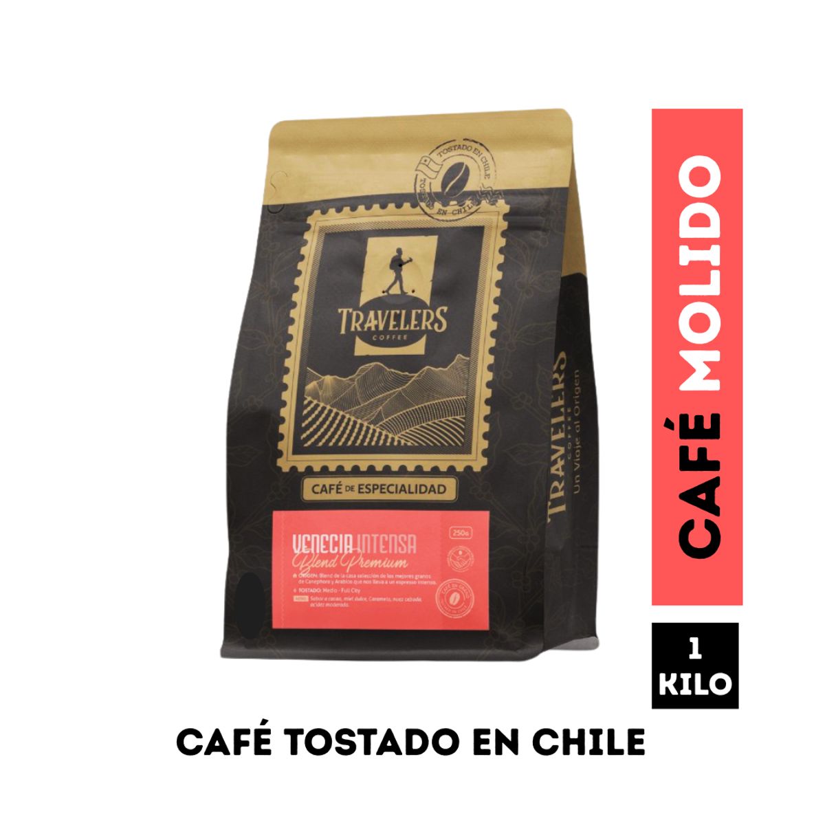TRAVELERS COFFEE - Café de grano Molido Venecia Intensa blend premium 1 kilo