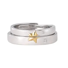 GENERICO - Anillo Alianzas Plata 925 Estrellas Parejas Compromiso Par