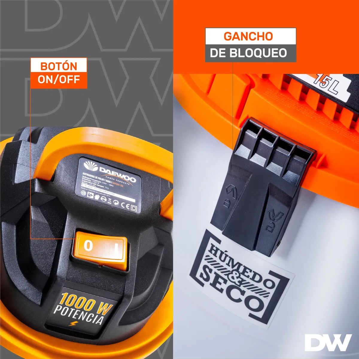 DAEWOO - Aspiradora De Tacho Polvo Y Agua 1000w Daewoo Davc90-15L