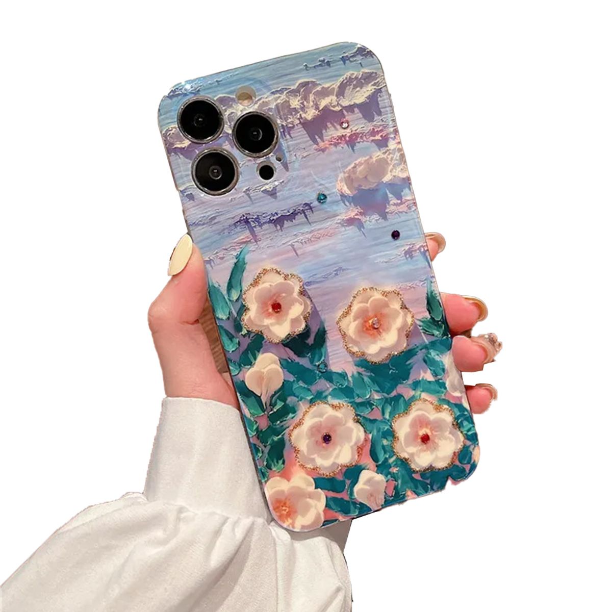 GENERICO - Carcasa Para iPhone 13 / 14 Flores Azul 3d Premium